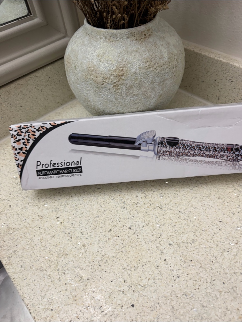 Professional Leopard Print Automatic Hair Curler - White/Beige